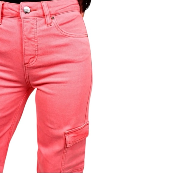 Risen Hot Neon Pink High Rise Wide Leg Cargo Jeans Size 15/32 - Picture 7 of 14